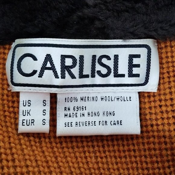Carlisle burnt orange full zip 100% Merino wool cardigan faux fur trim Small - Picture 10 of 10